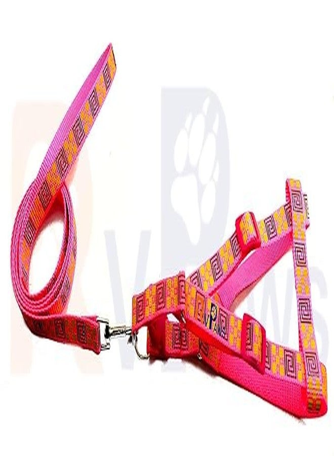 Pups&Pets Nylon 15MM Pet Adjustable Soft Nylon Dog Printed Harness and Leash Set Suitable for Puppies, Cats and Kitten Outdoor Walking - Small (Pink) - Image 4
